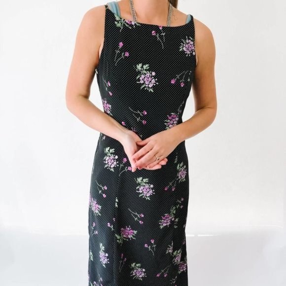 Vintage Dresses & Skirts - Vintage High Neck Floral Midi Dress